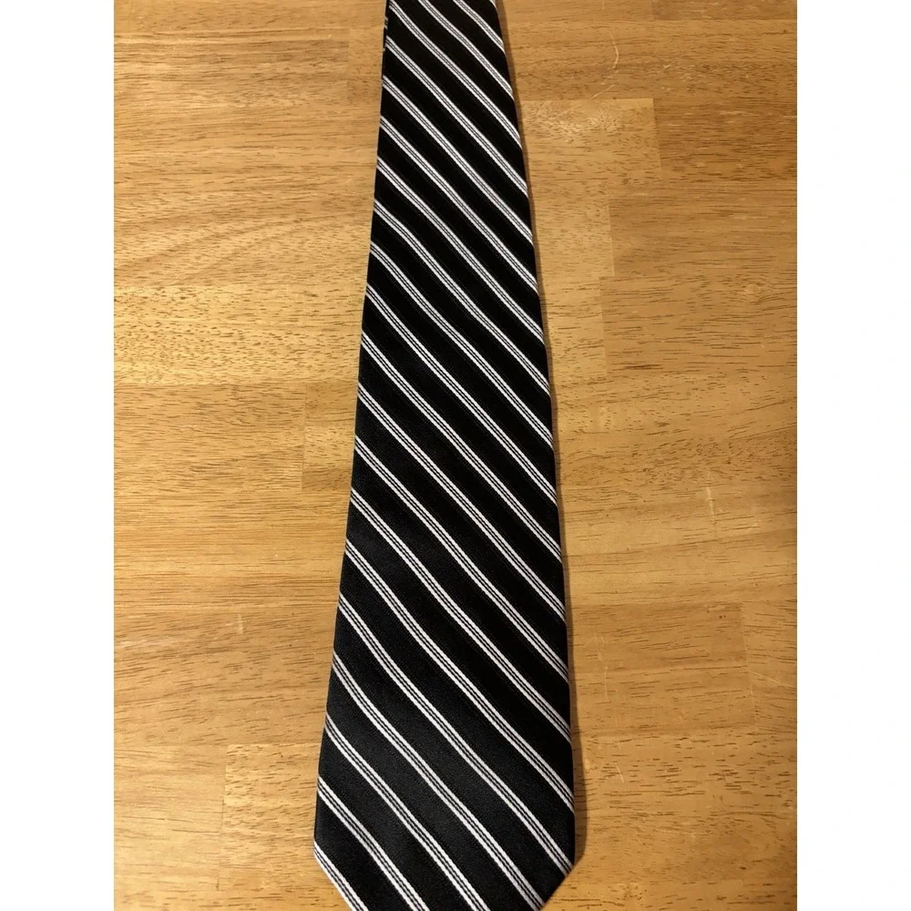 BURMA BIBAS Silk Neck Tie, Black and Silver Silk Tie
